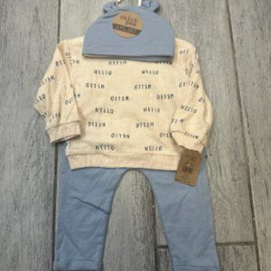 Chick Pea 3pc Matching Set Baby Gift Hello Shirt, Pants and Hat New 18M
